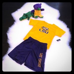 LSU toddler boy basketball short and tee.